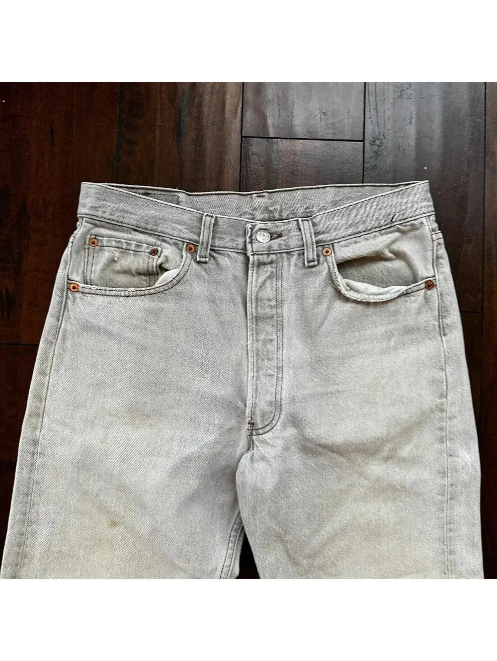 VTG USA Levis 501 Button Fly 90s Tag Jeans 80s 34x30 Act 31x28 Grey Faded White